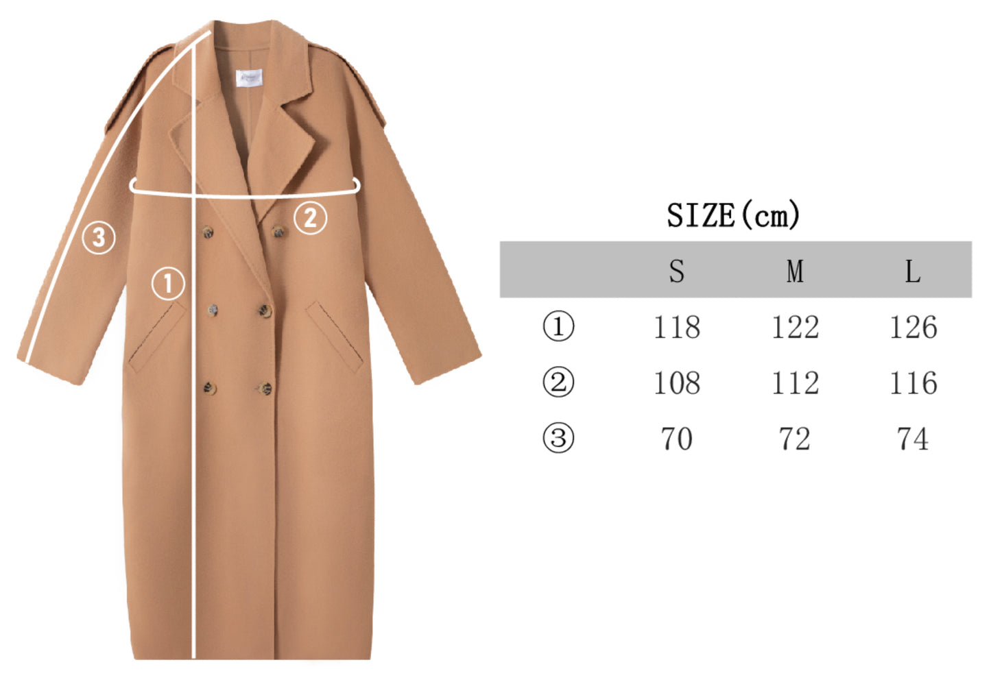 Damen doppelreihiger Wool-Trenchcoat 100% Wollmantel Schulterklappe Design